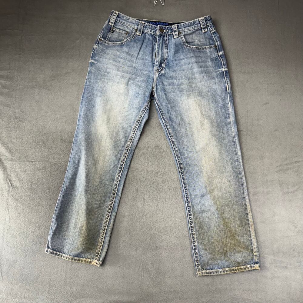Rock & Roll Denim Mens Loose Straight Leg Cowboy Jeans Workwear 34x30 DIRT STAIN